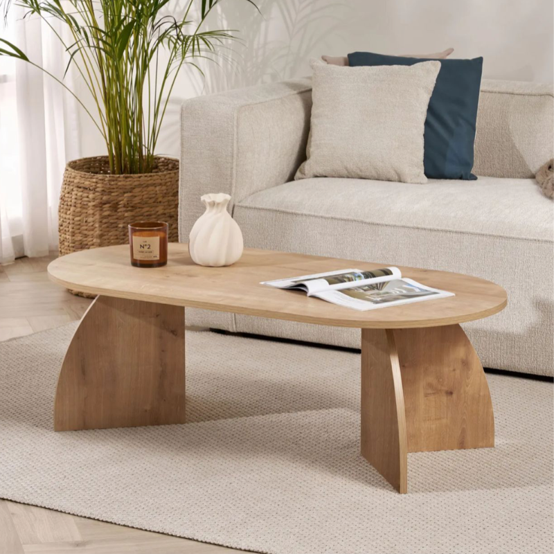 Table basse ovale - pieds courbes (Noir / Chêne / Noyer)