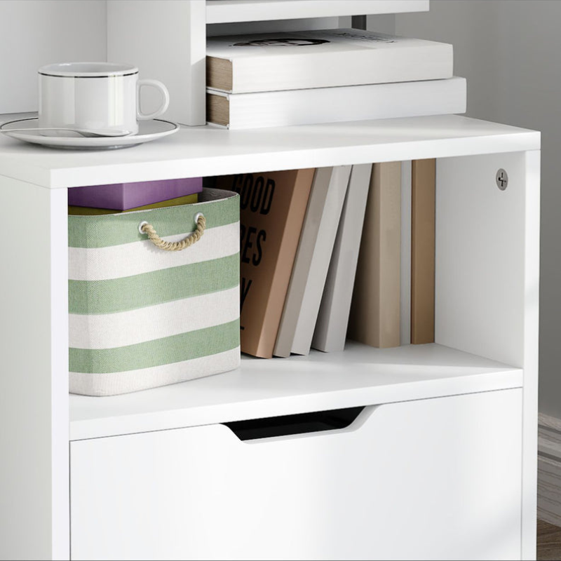 Table de chevet table de nuit avec tiroir, niche et étagères de rangement effet bois - blanc