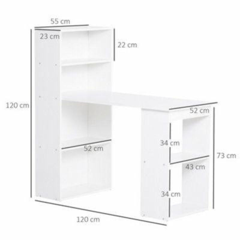bureau Blanc - en bois Mdf- avec bibliothèque de rangement 120cm