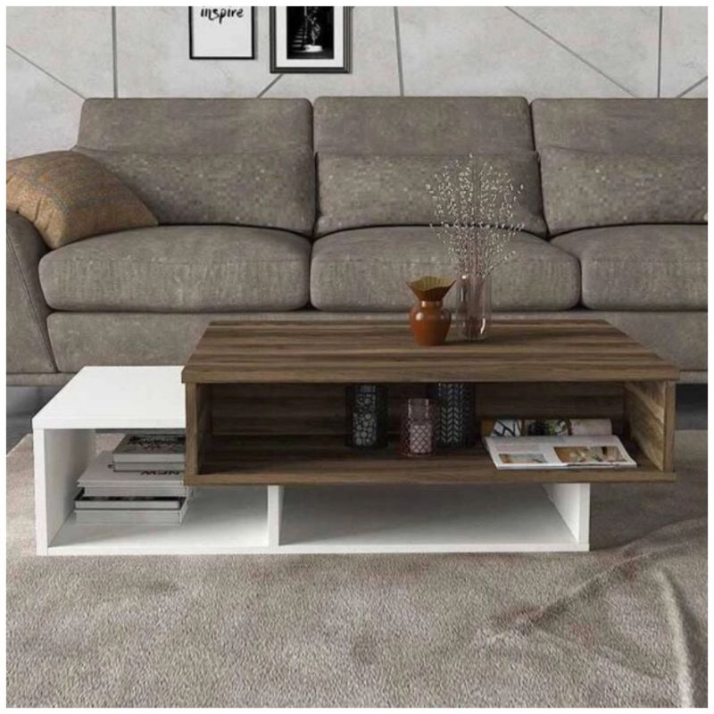 Table Basse EVAR – Noyer & Blanc Minimaliste