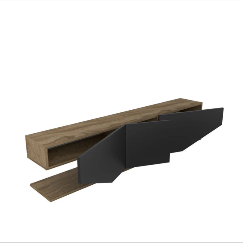 Meuble TV moderne - Pearl - pour téléviseurs jusqu'à 71 chêne et Gris 180cm