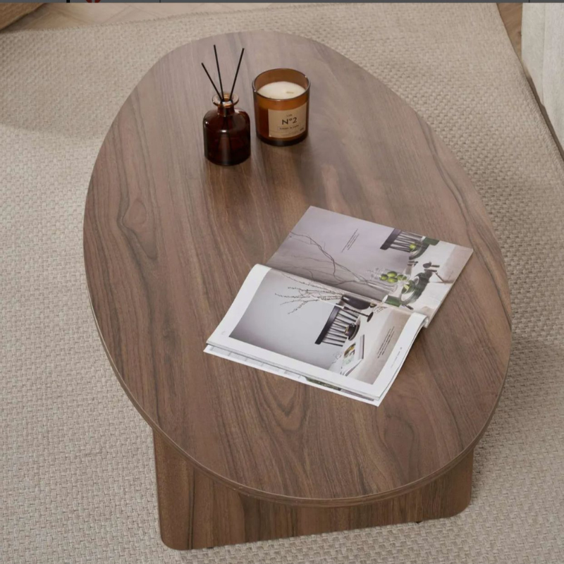Table basse moderne ovale - Pied en T (Noir / Chêne / Noyer)