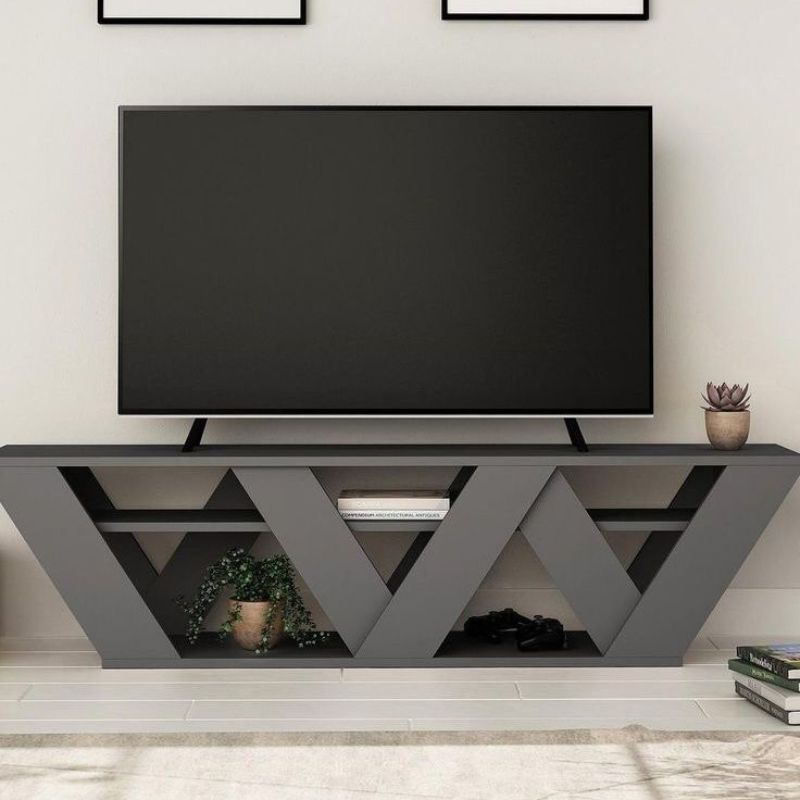 Meuble TV RALLA 158cm - Gris / Chêne / Blanc