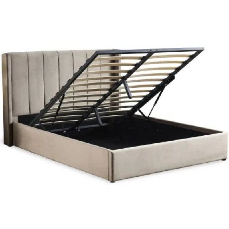 Lit Double MAGORIAL – Sommier Relevable en Velours Taupe