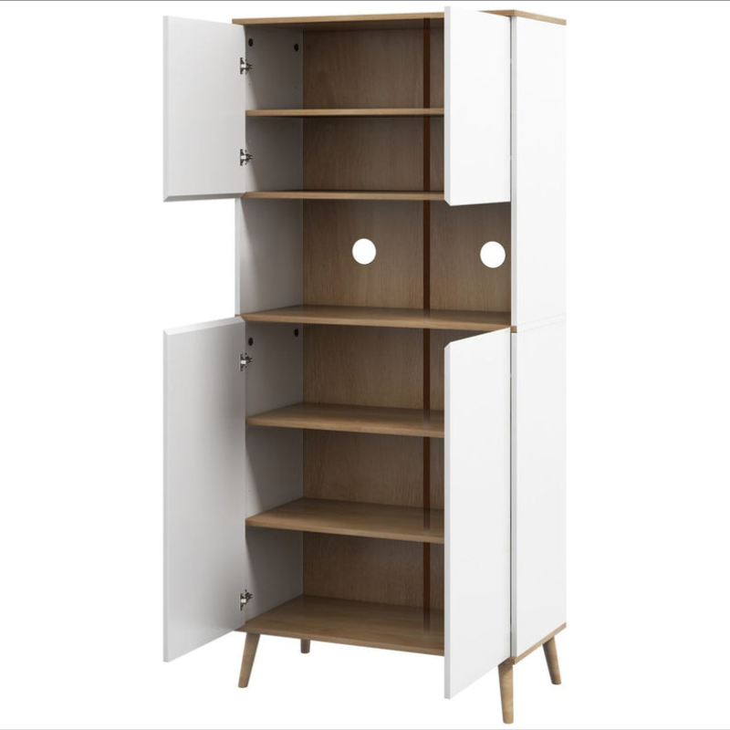 Buffet de cuisine armoire de rangement 2 placards avec porte étagères réglables niche centrale 2 passe-câbles blanc