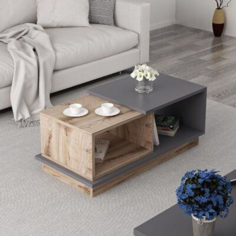 Table Basse - CONCEPT - chêne et Gris bois Mdf - 90cm