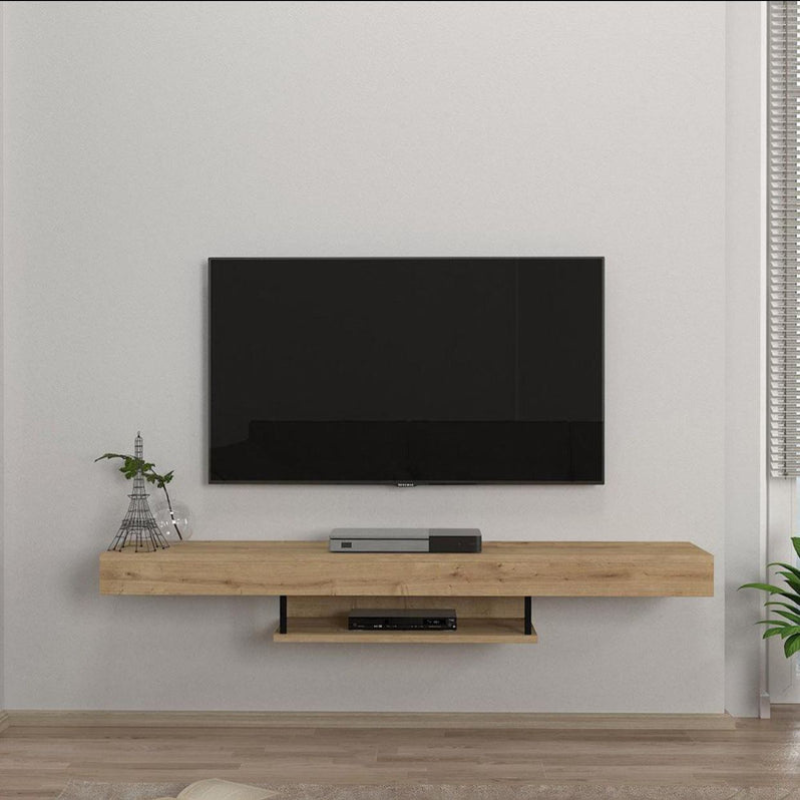 Meuble TV - Suspendu ALBERT avec Éclairage LED - Chêne & Noir