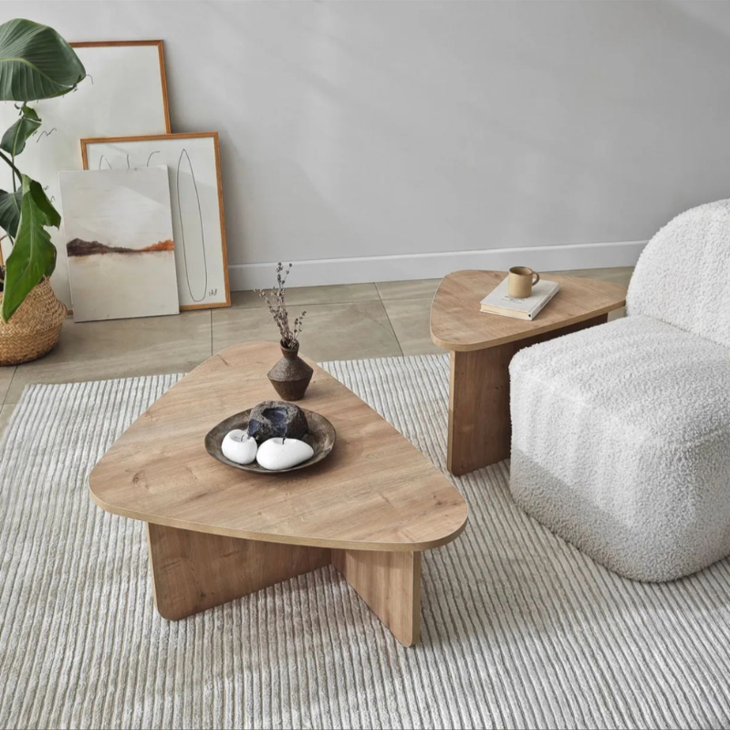 Table basse - noyer - Noir - chêne - triangle organique (x2)