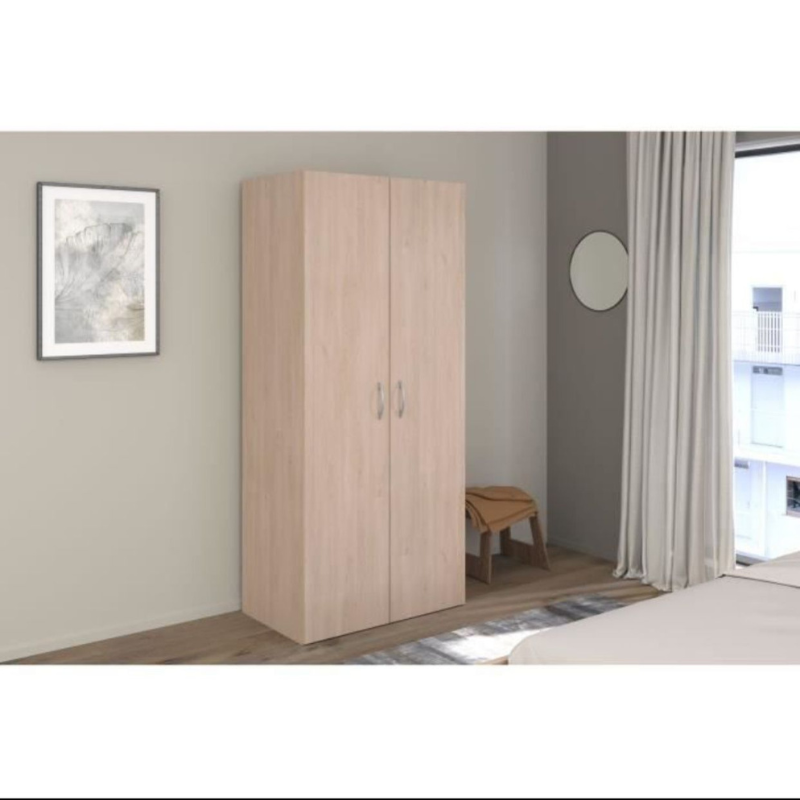 Armoire - EASY LIFE - Décor Chene clair - 2 portes battantes