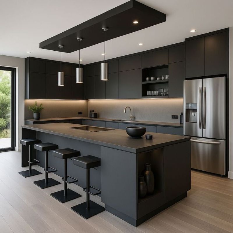 Cuisine LUXE & MAT - Anthracite, Noir & Bois Naturel Sur Mesure