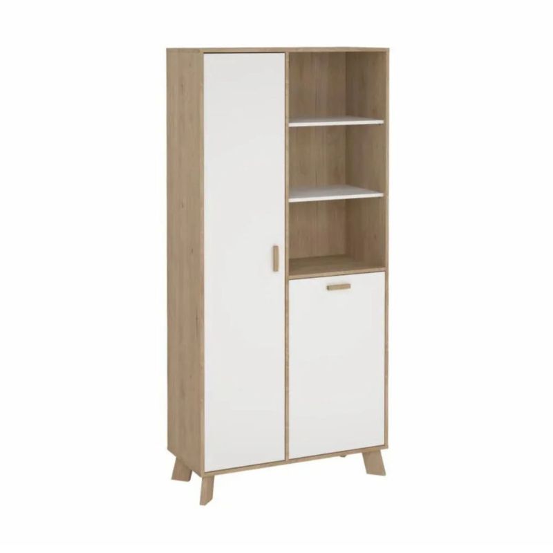 Buffet haut à deux portes en finition chêne et blanc