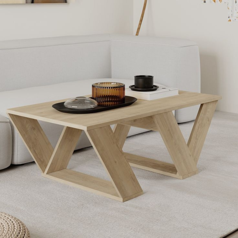 Table basse moderne pour séjour PIPRA 110 cm – Chêne et Blanc