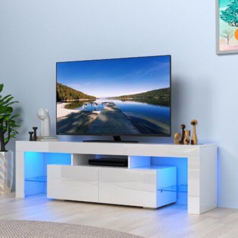 Meuble Tv 200cm Avec éclairage LED OTIS - Banc - chêne - noir