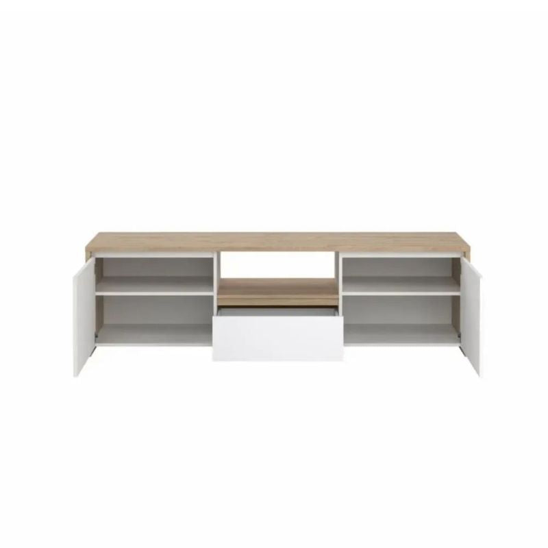 Meuble TV et table basse - chêne et blanc avec tiroir et deux portes 178cm