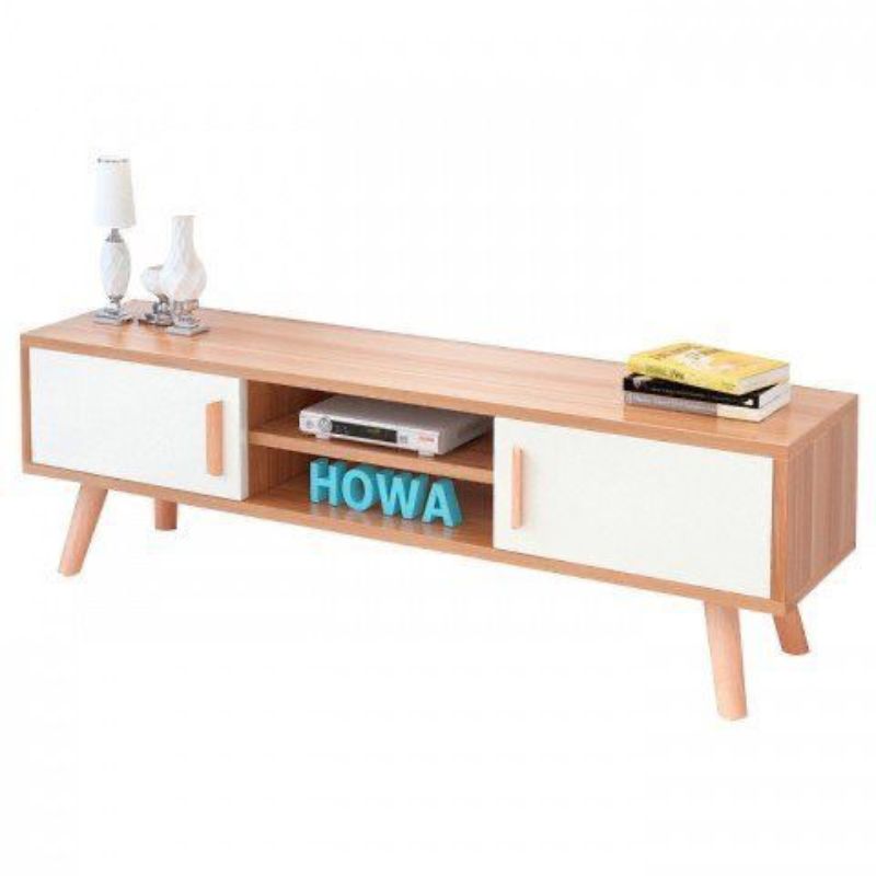 Meuble TV - SCANDI - 120cm salon et séjour blanc - Blanc et chêne