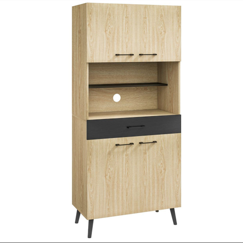 Armoire de cuisine multi-rangements avec tiroir 2 placards étagères réglables - Noir et Chêne