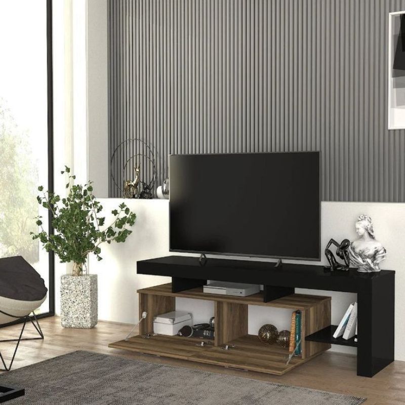 Meuble TV Acnes Megapap - chêne et blanc - noir et Noyer  160cm