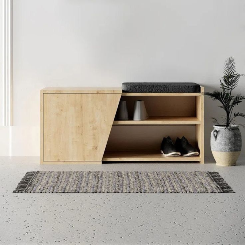 Meuble chaussures avec assises FIONA - anthracite - chêne bois Mdf 104 cm