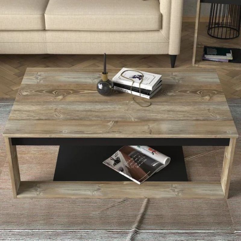 Table Basse - COSTA - 112cm Noyer et noir - Salon et séjour bois Md