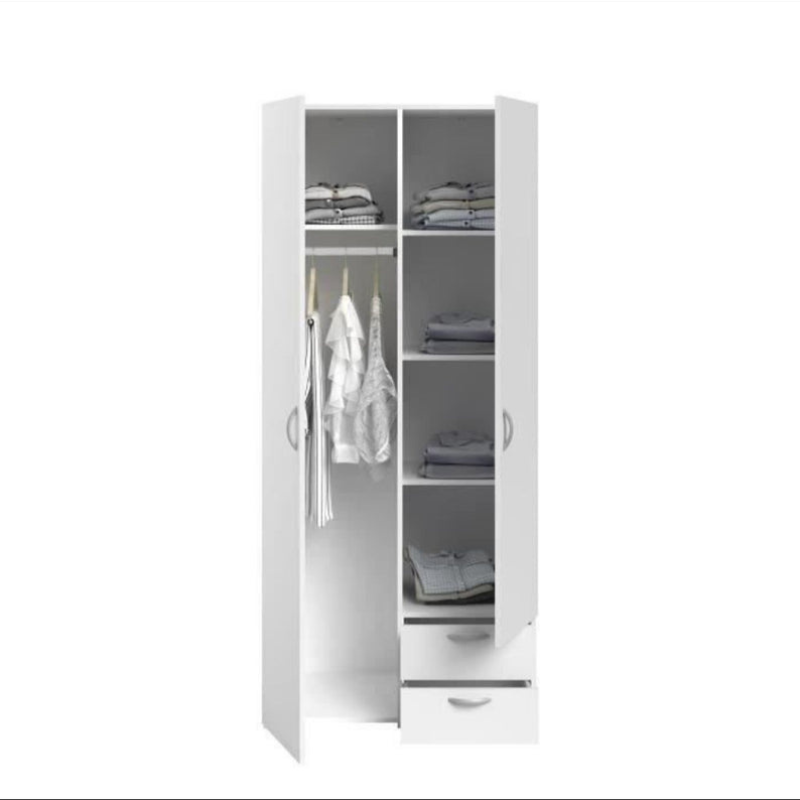 Armoire VARIA – 2 Portes Battantes & 2 Tiroirs – Blanc Épuré