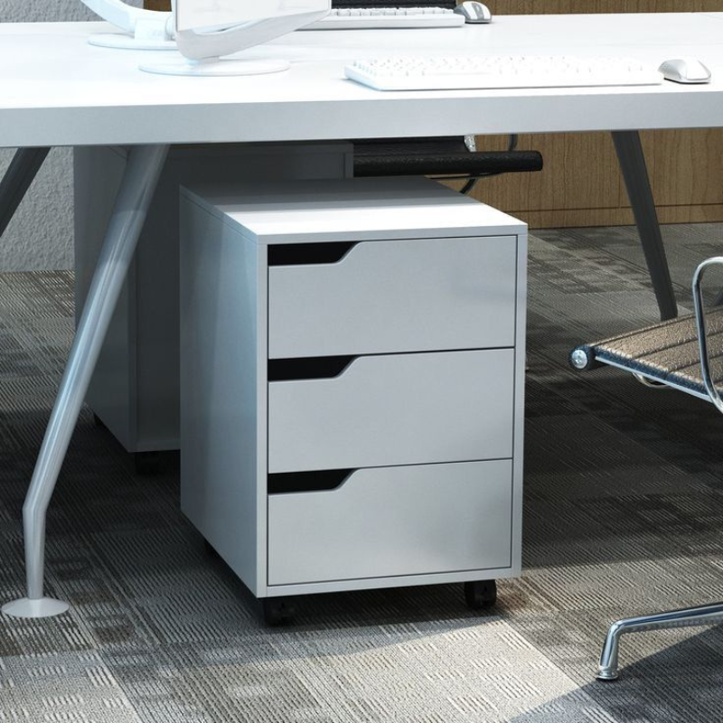 Table de chevet - Blanc 3 tiroirs bois MDF