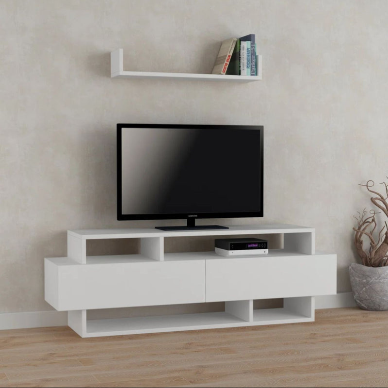 Meuble TV Latham - Blanc - 125cm (Pour TV 50" ou moins)