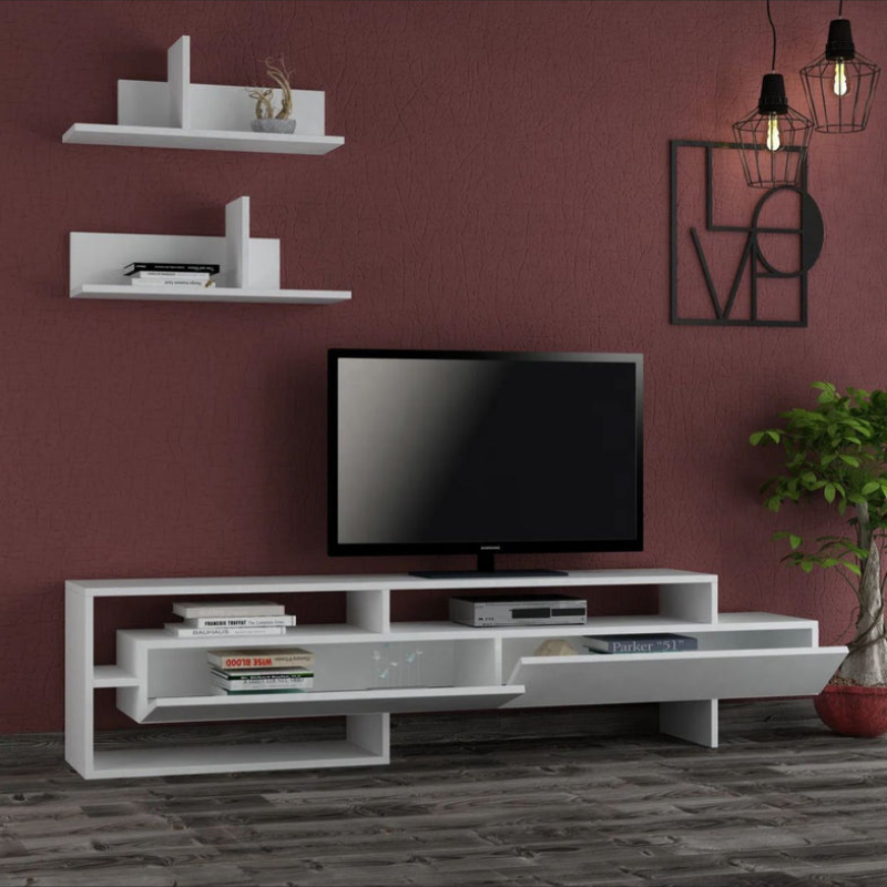Meuble TV moderne -Calhoun -pour TV jusqu'à 50 pouces avec étagères 180cm