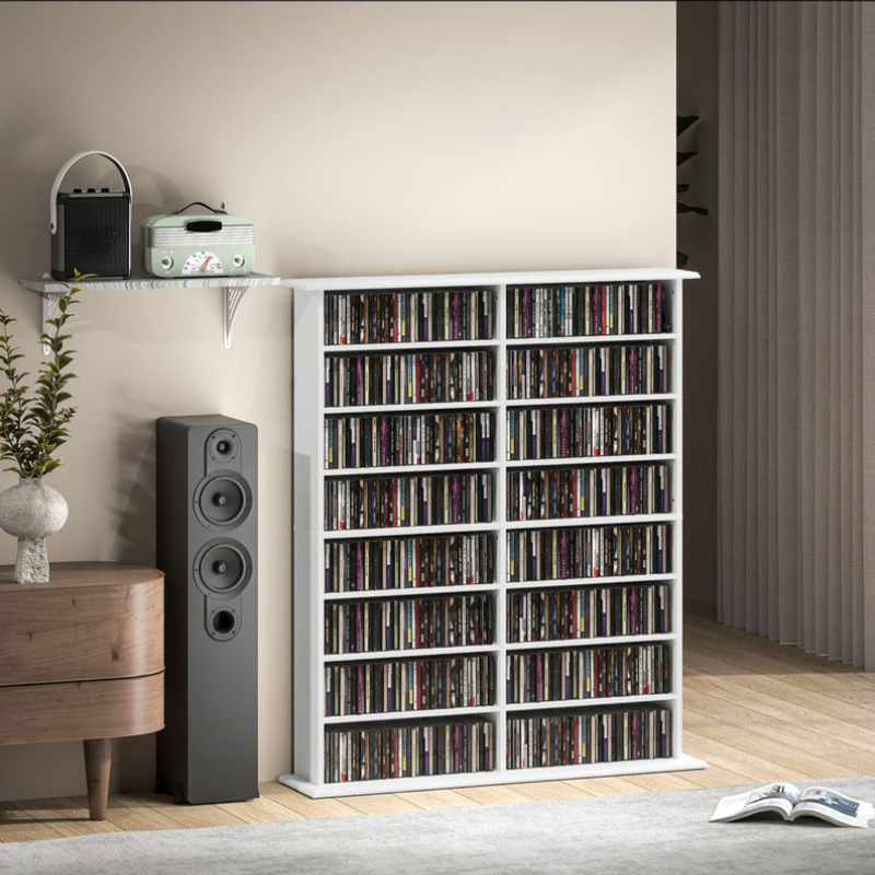 Rangements pour CD et DVD avec 16 compartiments et 12 étagères réglables, capacité max. 720 CD/396 DVD et Blu-ray