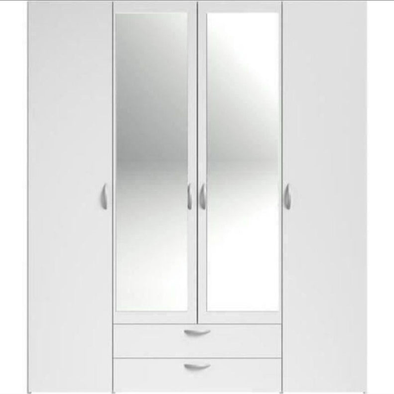 Armoire VARIA - Décor blanc - 4 portes battantes + 2 miroirs + 2 tiroirs
