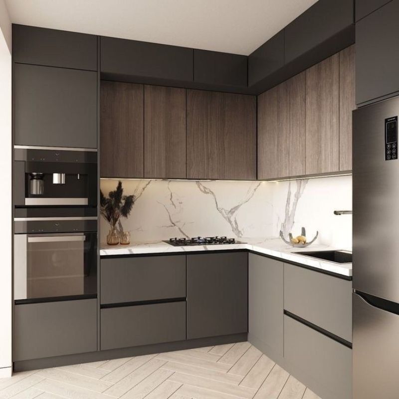 Cuisine GREY & OAK - Anthracite Mat & Chêne Naturel Sur Mesure