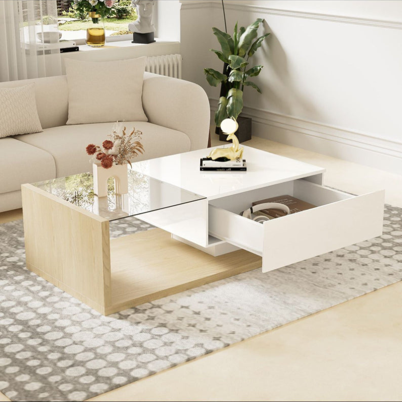 Ensemble de Tables Basses s et Extensibles avec Deux Tiroirs, Design Élégant en MDF