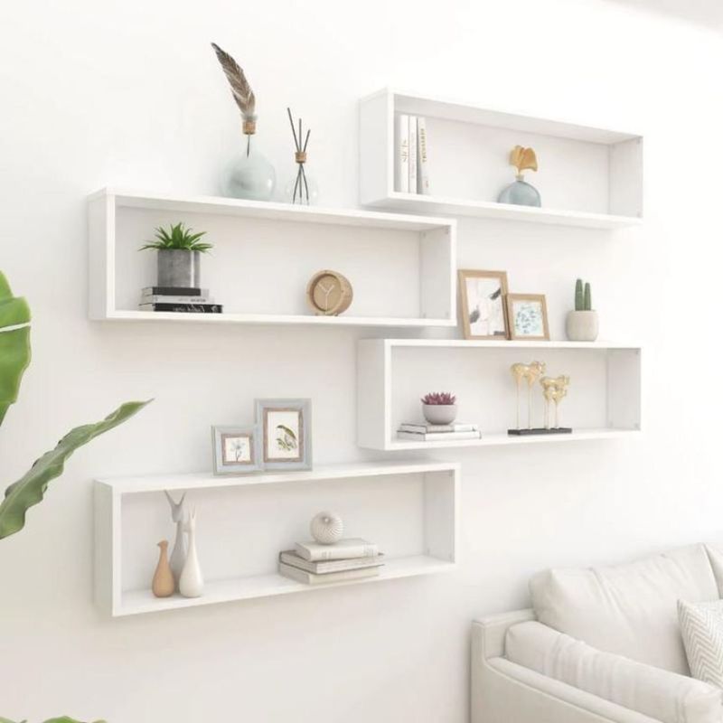Étagères murales bois Mdf - Blanc- 50 cm
