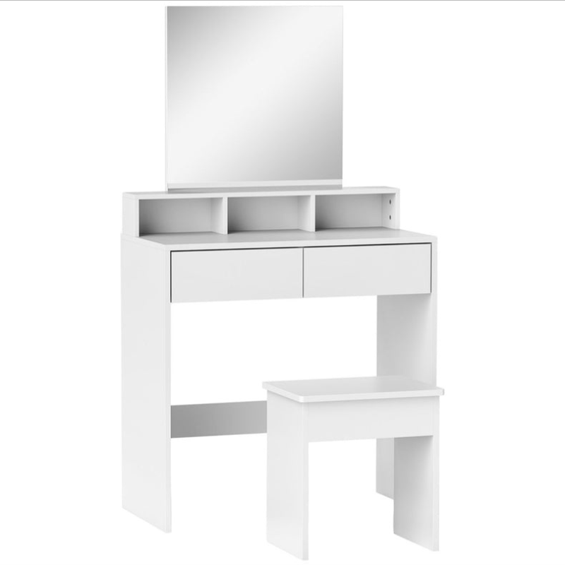 Coiffeuses de Maquillage avec Miroir, 3 Étagères, 2 Tiroirs et Tabouret