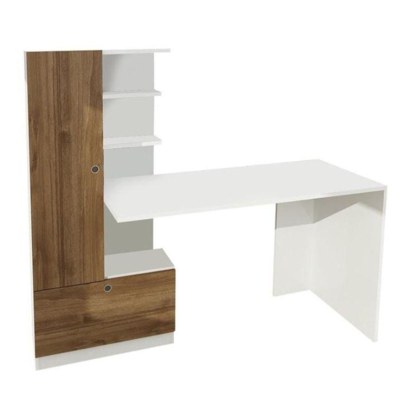 Bureau avec bibliothèque - NISE - Noyer et Blanc 149cm