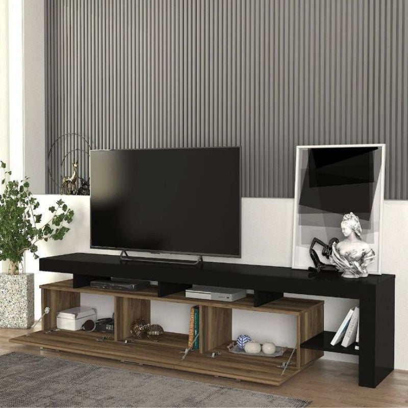 Meuble TV Acnes Megapap - chêne et blanc - noir et Noyer 220cm