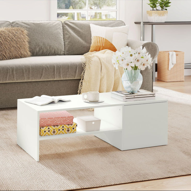Table basse rectangulaire - table d'appoint plateau coulissant - rangement caché - étagère ouverte