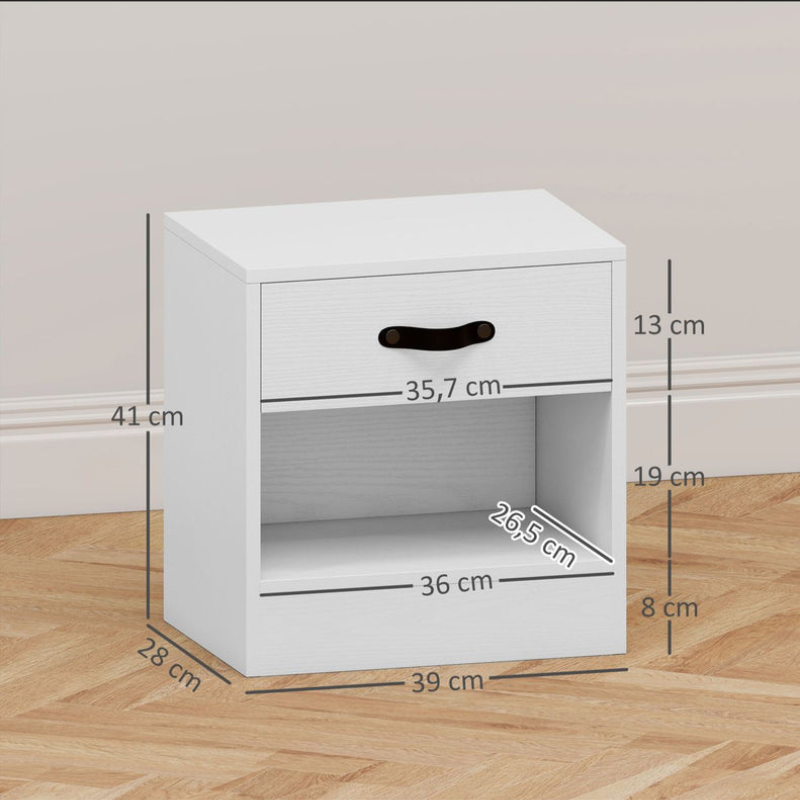 Pack de 2 Tables de Chevet avec Tiroir et Compartiment Ouvert pour Salon - Blanc