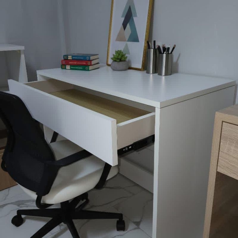 Bureau avec tiroirs - Blanc et Chêne - 100cm