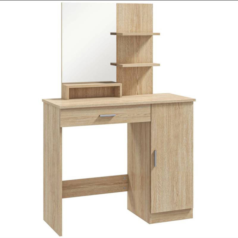 Coiffeuse de Chambre Polyvalente – Érable – avec Armoire, Miroir & Étagères