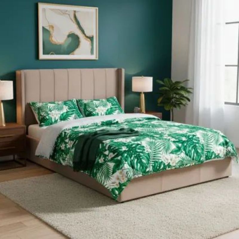 Lit Double MAGORIAL – Sommier Relevable en Velours Taupe