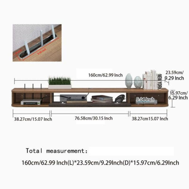 Meuble TV mural, Étagères flottantes avec porte  - Noyer - 160 cm bois Mdf