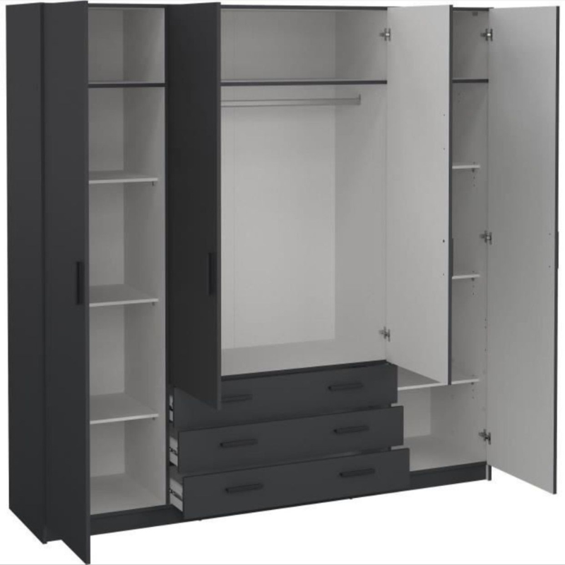 Armoire VEGA - Décor Gris anthracite - 4 portes + 3 tiroirs