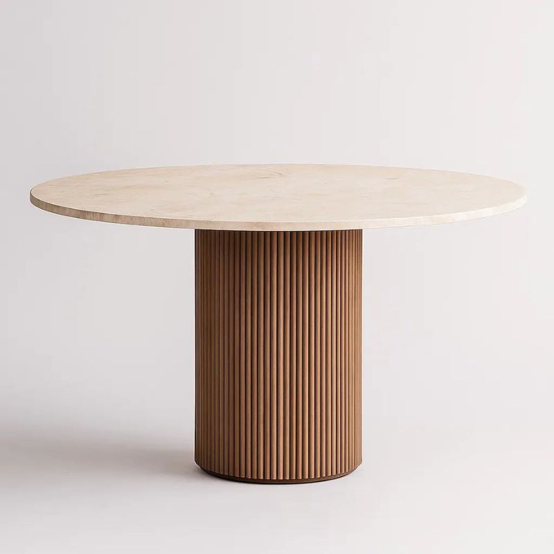 Table à Manger AKASSIA - Travertin & Bois