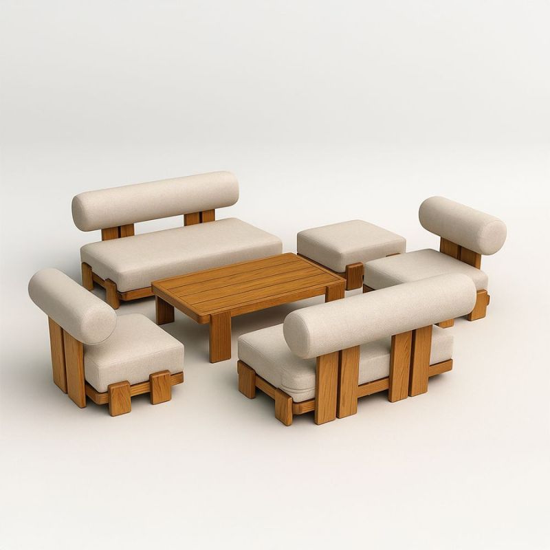 Salon de Jardin KYOTO - Ensemble Complet en Bois d'Inspiration Japonaise