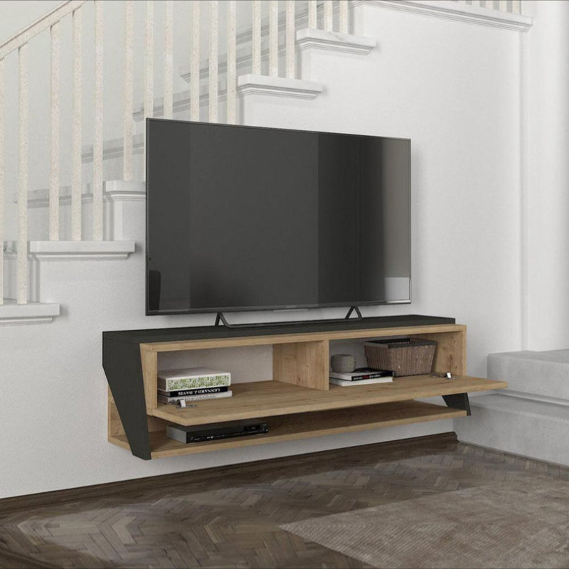 Meuble TV design suspendu LAVA 120cm - Chêne et Gris anthracite