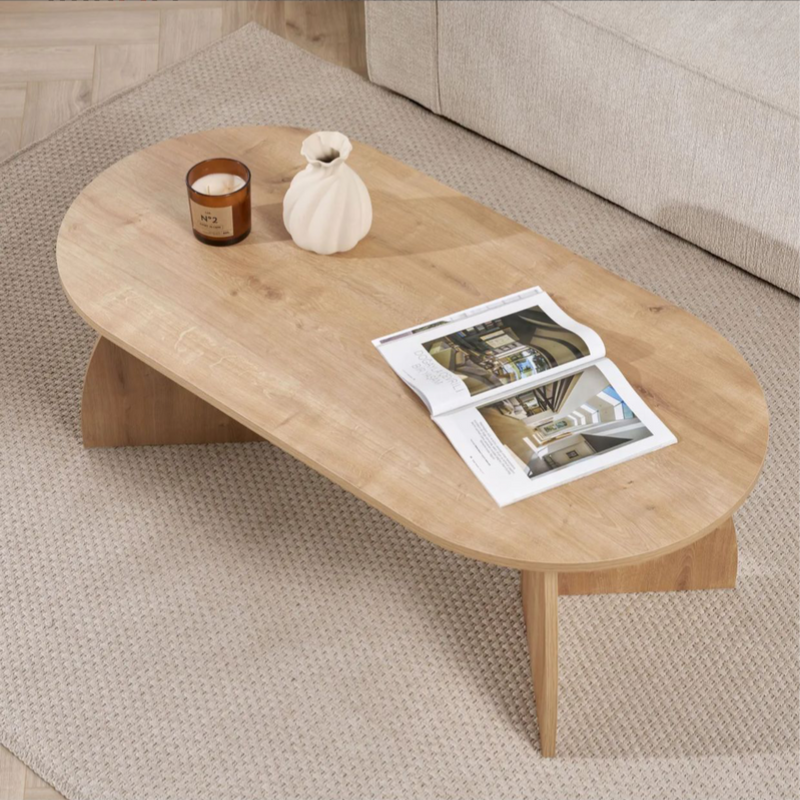 Table basse ovale - pieds courbes (Noir / Chêne / Noyer)