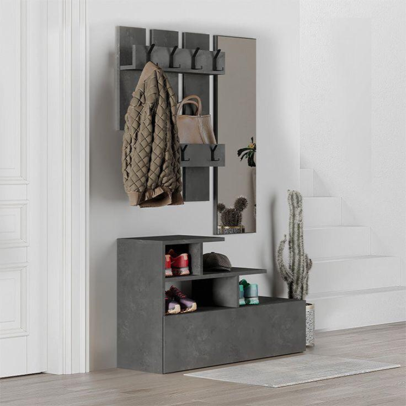 Rague à chaussures avec porte-manteau en bois MDF 100cm