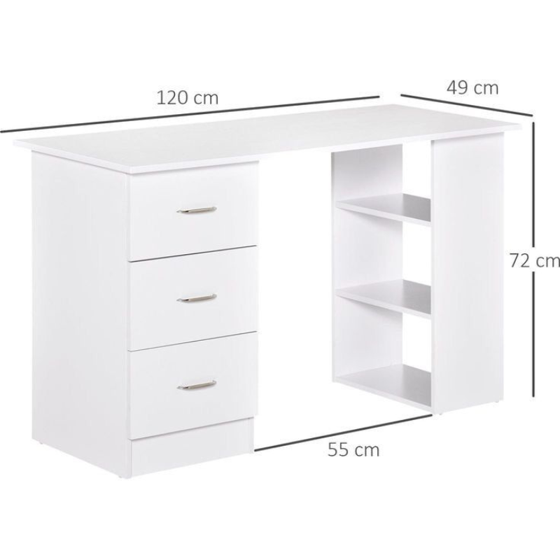 Bureau avec 3 tiroirs - Blanc 120cm bois Mdf