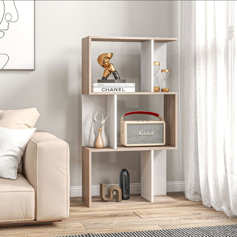 Étagère de Design Bibliothèque Moderne en Bois blanc et chêne 3 Étagères