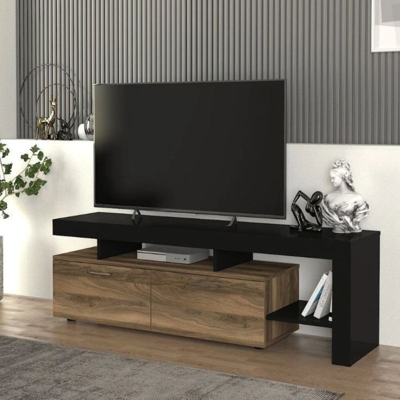 Meuble TV Acnes Megapap - chêne et blanc - noir et Noyer  160cm